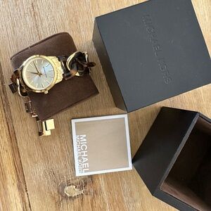 Michael Kors Tortoiseshell and Gold Bracelet Women’s Watch with Box